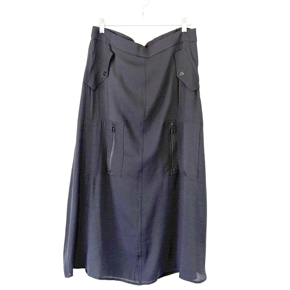 Black Gorpcore size L Cargo Utility Midi Skirt DKNY Streetwear Zipper Pockets